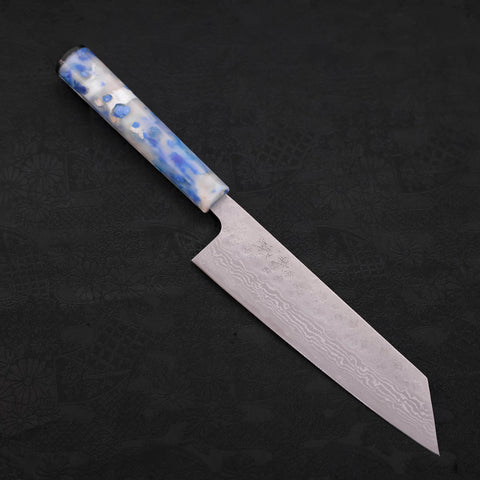 Bunka AUS-10 Nashiji Damascus Ocean Blue-White Mix Handle 170mm