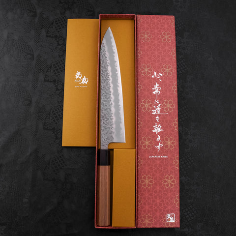 Gyuto White steel #1 Stainless Clad Tsuchime Walnut Handle 240mm