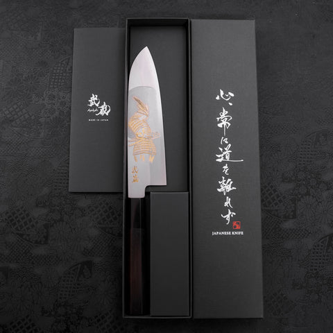 Santoku Silver Steel #3 Kasumi Chokin Samurai Full Moon Buffalo Ebony Handle 170mm