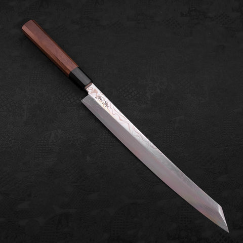 Yanagi Kiritsuke Silver Steel #3 Damascus Mirror Buffalo Walnut Handle 300mm