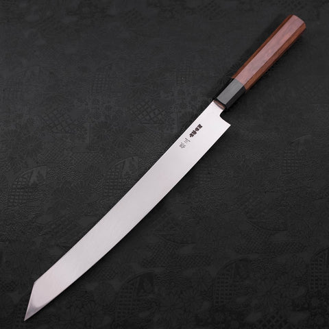 Yanagi Kiritsuke Silver Steel #3 Damascus Mirror Buffalo Walnut Handle 300mm