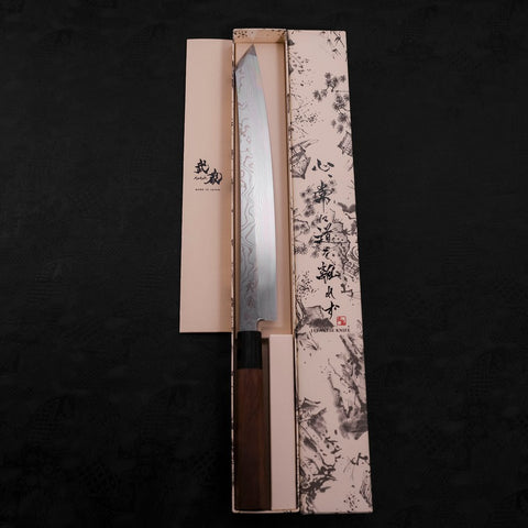 Yanagi Kiritsuke Silver Steel #3 Damascus Mirror Buffalo Walnut Handle 300mm