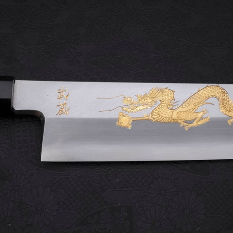 Hamokiri(Honekiri) White steel #2 Kasumi Ckoin Dragon Buffalo Ebony Handle 300mm-White steel #2-Kasumi-Japanese Handle-[Musashi]-[Japanese-Kitchen-Knives]