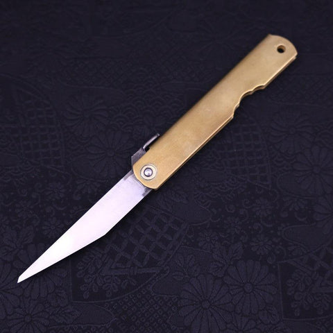 Higonokami Aogami Kurouchi Single Blade 100mm Brass-[Musashi]-[Japanese-Kitchen-Knives]