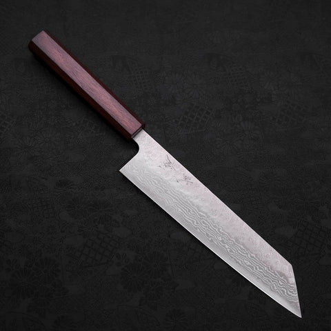 Kiritsuke AUS-10 Nashiji Damascus Purple Urushi Handle 210mm-AUS-10-Damascus-Japanese Handle-[Musashi]-[Japanese-Kitchen-Knives]