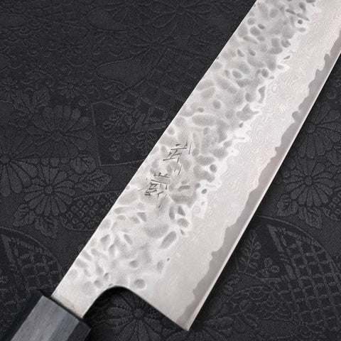 Kiritsuke AUS-10 Tsuchime Damascus Dark-Blue Urushi Handle 210mm-AUS-10-Damascus-Japanese Handle-[Musashi]-[Japanese-Kitchen-Knives]