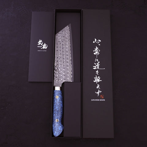 Kiritsuke Nakiri SG-2 Damascus Turquoise Blue Handle 170mm-SG-2-Tsuchime-Western Handle-[Musashi]-[Japanese-Kitchen-Knives]