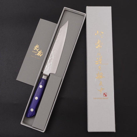 Kiritsuke Petty AUS-10 Stainless Tsuchime Western-Blue Handle 145mm-AUS-10-Tsuchime-Western Handle-[Musashi]-[Japanese-Kitchen-Knives]