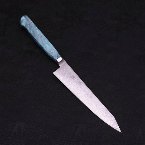 Kiritsuke Petty VG-10 Damascus Blue Handle 150mm-VG-10-Damascus-Western Handle-[Musashi]-[Japanese-Kitchen-Knives]