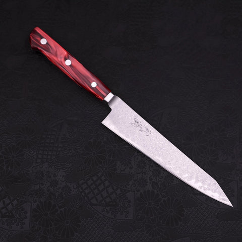 Kiritsuke Petty VG-10 Damascus Red Handle 150mm-VG-10-Damascus-Western Handle-[Musashi]-[Japanese-Kitchen-Knives]