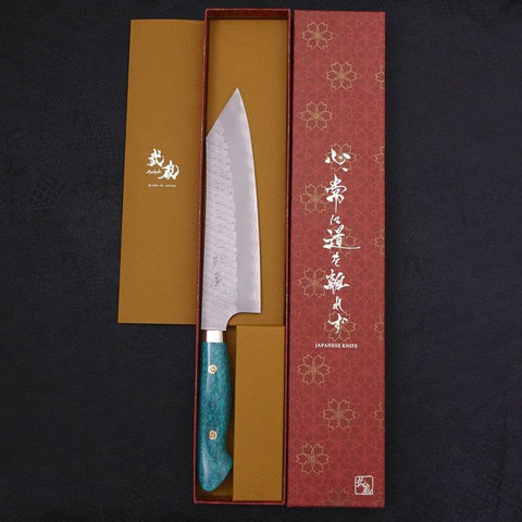 Kiritsuke SG-2 Tsuchime Turquoise Green Handle 200mm-SG-2-Tsuchime-Western Handle-[Musashi]-[Japanese-Kitchen-Knives]