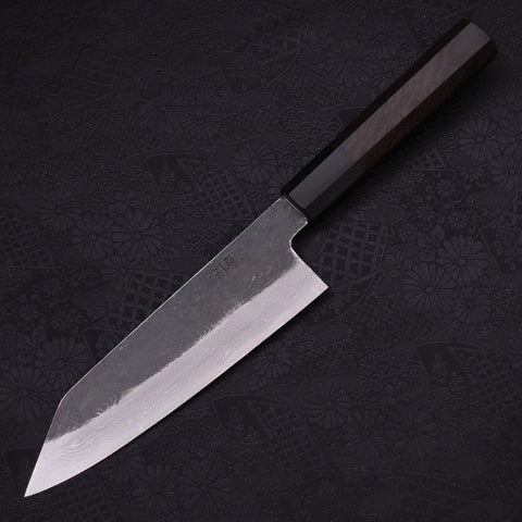 Kiritsuke Santoku Blue steel #1 Kurouchi Suminagashi Buffalo Ebony Handle 170mm-Blue steel #1-Damascus-Japanese Handle-[Musashi]-[Japanese-Kitchen-Knives]