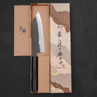 Kiritsuke Santoku Blue steel #1 Kurouchi Suminagashi Buffalo Ebony Handle 170mm-Blue steel #1-Damascus-Japanese Handle-[Musashi]-[Japanese-Kitchen-Knives]