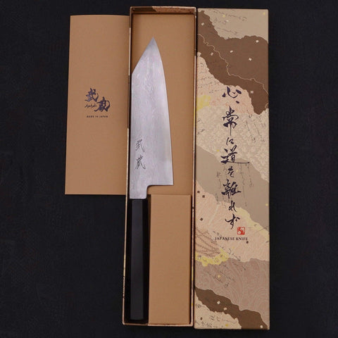 Kiritsuke Santoku Blue steel #1 Suminagashi Buffalo Ebony Handle 170mm-Blue steel #1-Suminagashi-Japanese Handle-[Musashi]-[Japanese-Kitchen-Knives]