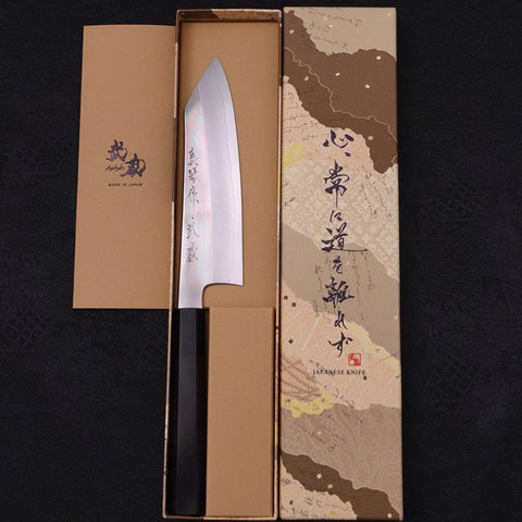 Kiritsuke Santoku Silver Steel #3 Mirror Buffalo Ebony Handle 180mm-[Musashi]-[Japanese-Kitchen-Knives]