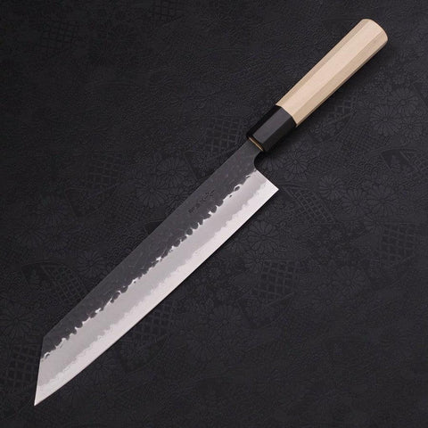 Kiritsuke Stainless Clad Blue Super Kurouchi Tsuchime Buffalo Magnolia Handle 240mm-Blue Super-Kurouchi-Japanese Handle-[Musashi]-[Japanese-Kitchen-Knives]