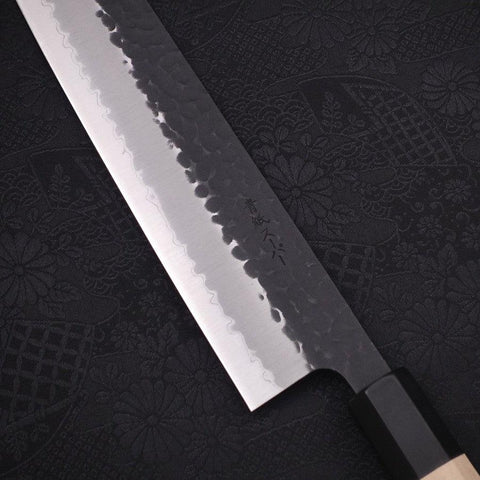 Kiritsuke Stainless Clad Blue Super Kurouchi Tsuchime Buffalo Magnolia Handle 240mm-Blue Super-Kurouchi-Japanese Handle-[Musashi]-[Japanese-Kitchen-Knives]