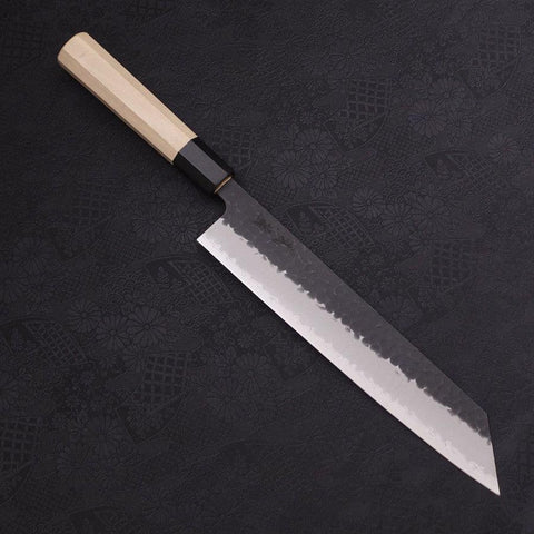 Kiritsuke Stainless Clad Blue Super Kurouchi Tsuchime Buffalo Magnolia Handle 240mm-Blue Super-Kurouchi-Japanese Handle-[Musashi]-[Japanese-Kitchen-Knives]