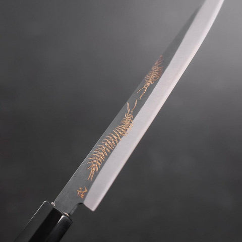 Koyanagi Blue steel #1 Kurouchi Chokin Centipede Buffalo Ebony Handle 150mm-[Musashi]-[Japanese-Kitchen-Knives]