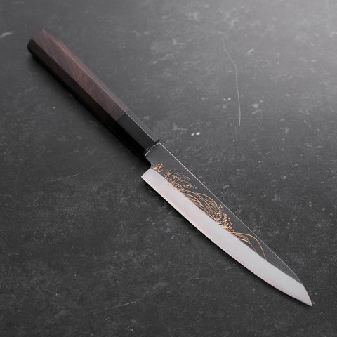 Koyanagi Blue steel #1 Kurouchi Chokin Nami Buffalo Ebony Handle 150mm-Blue steel #1-Kurouchi-Japanese Handle-[Musashi]-[Japanese-Kitchen-Knives]