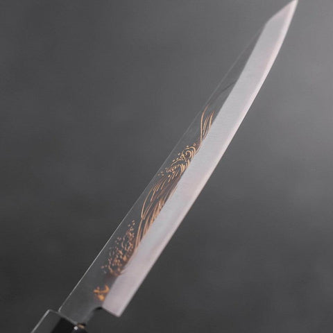 Koyanagi Blue steel #1 Kurouchi Chokin Nami Buffalo Ebony Handle 150mm-[Musashi]-[Japanese-Kitchen-Knives]