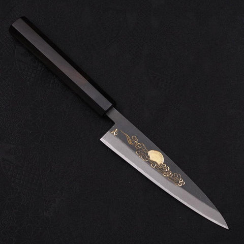 Koyanagi Blue steel #2 Kurouchi Chokin Auspicious Cloud-Sun Buffalo Ebony Handle 135mm-Blue steel #2-Kurouchi-Japanese Handle-[Musashi]-[Japanese-Kitchen-Knives]