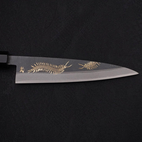 Koyanagi Blue steel #2 Kurouchi Chokin Centipede Buffalo Ebony Handle 135mm-Blue steel #2-Kurouchi-Japanese Handle-[Musashi]-[Japanese-Kitchen-Knives]