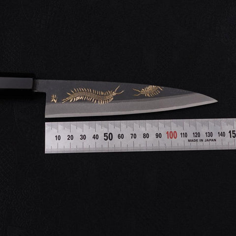 Koyanagi Blue steel #2 Kurouchi Chokin Centipede Buffalo Ebony Handle 135mm-Blue steel #2-Kurouchi-Japanese Handle-[Musashi]-[Japanese-Kitchen-Knives]