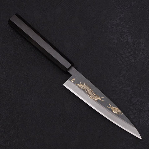 Koyanagi Blue steel #2 Kurouchi Chokin Centipede Buffalo Ebony Handle 135mm-Blue steel #2-Kurouchi-Japanese Handle-[Musashi]-[Japanese-Kitchen-Knives]