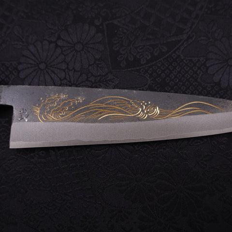 Koyanagi Blue steel #2 Kurouchi Chokin Nami Buffalo Ebony Handle 135mm-Blue steel #2-Kurouchi-Japanese Handle-[Musashi]-[Japanese-Kitchen-Knives]