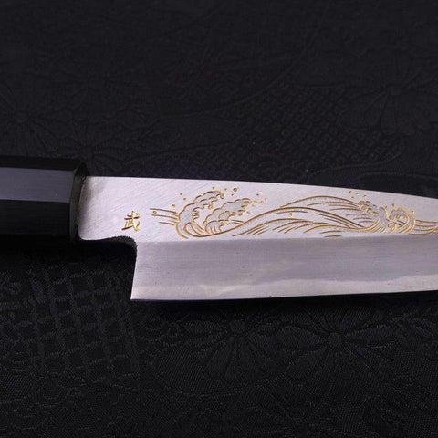 Koyanagi White steel #2 Kasumi Chokin Nami Buffalo Ebony Handle 110mm-White steel #2-Kasumi-Japanese Handle-[Musashi]-[Japanese-Kitchen-Knives]