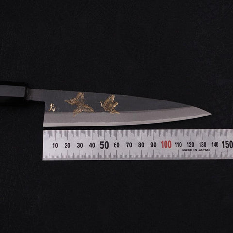 Koyanagi White steel #2 Kurouchi Chokin Butterfly Buffalo Ebony Handle 135mm-White steel #2-Kurouchi-Japanese Handle-[Musashi]-[Japanese-Kitchen-Knives]