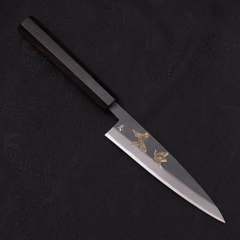 Koyanagi White steel #2 Kurouchi Chokin Butterfly Buffalo Ebony Handle 135mm-White steel #2-Kurouchi-Japanese Handle-[Musashi]-[Japanese-Kitchen-Knives]