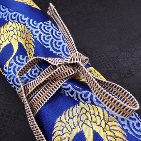 Musashi Japanese Style Kitchen Knife Roll Blue Cranes 4 Pockets Handmade-[Musashi]-[Japanese-Kitchen-Knives]