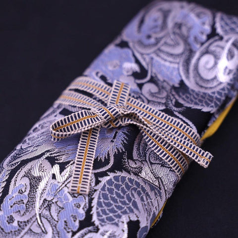 Musashi Japanese Style Kitchen Knife Roll Blue Dragon 4 Pockets Handmade-[Musashi]-[Japanese-Kitchen-Knives]