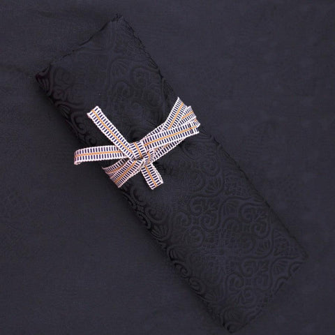 Musashi Japanese Style Kitchen Knife Roll Flowers Black 4 Pockets Handmade-[Musashi]-[Japanese-Kitchen-Knives]