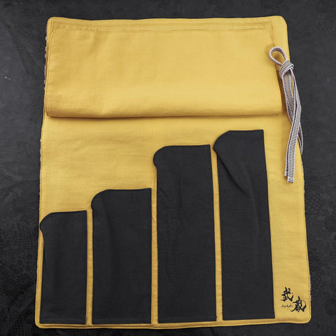 Musashi Japanese Style Kitchen Knife Roll Gold Hawk 4 Pockets Handmade-[Musashi]-[Japanese-Kitchen-Knives]