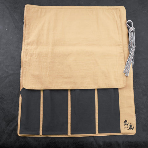 Musashi Japanese Style Kitchen Knife Roll Gold Hawk 4 Pockets Handmade-[Musashi]-[Japanese-Kitchen-Knives]