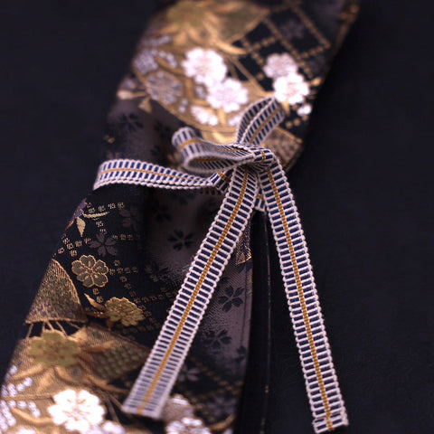 Musashi Japanese Style Kitchen Knife Roll Gold Sakura&Fan 1 Pocket Handmade-[Musashi]-[Japanese-Kitchen-Knives]