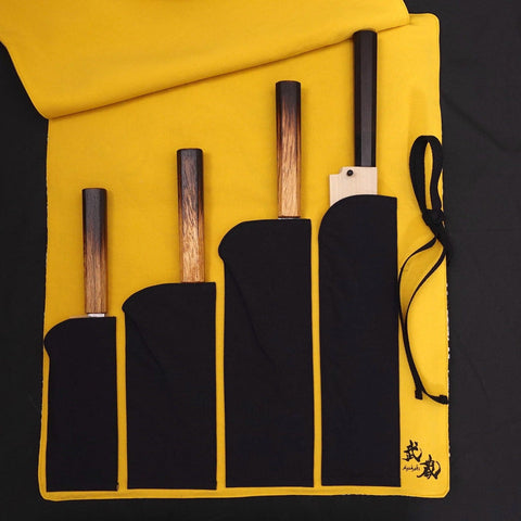 Musashi Japanese Style Kitchen Knife Roll Gold Sakura&Fan 4 Pockets Handmade-[Musashi]-[Japanese-Kitchen-Knives]