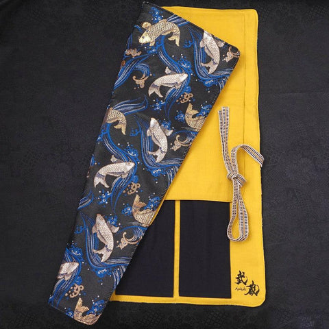 Musashi Japanese Style Kitchen Knife Roll Koi 4 Pockets Handmade-[Musashi]-[Japanese-Kitchen-Knives]