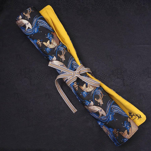 Musashi Japanese Style Kitchen Knife Roll Koi 4 Pockets Handmade-[Musashi]-[Japanese-Kitchen-Knives]