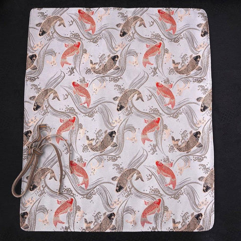 Musashi Japanese Style Kitchen Knife Roll Koi-White 4 Pockets Handmade-[Musashi]-[Japanese-Kitchen-Knives]