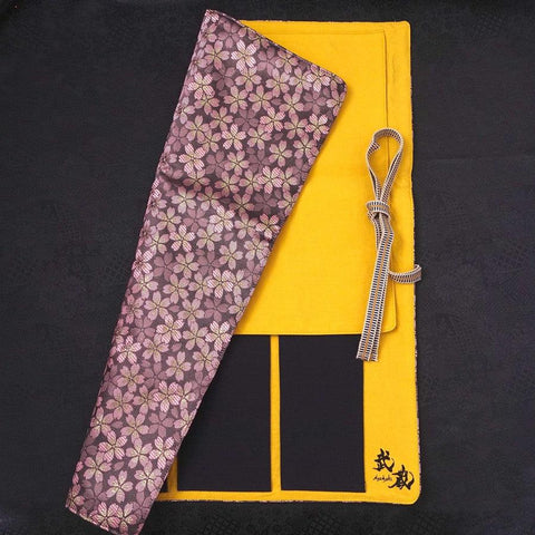 Musashi Japanese Style Kitchen Knife Roll Purple Sakura 4 Pockets Handmade-[Musashi]-[Japanese-Kitchen-Knives]