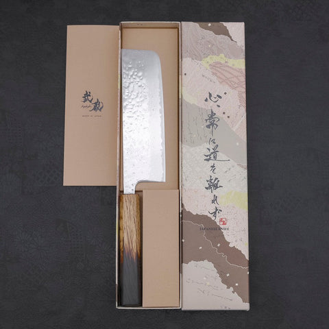 Nakiri AUS-10 Mirror Tsuchime Damascus Yaki Urushi Handle 165mm-AUS-10-Damascus-Japanese Handle-[Musashi]-[Japanese-Kitchen-Knives]