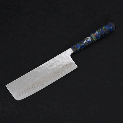 Nakiri AUS-10 Nashiji Damascus Ocean Fireworks Handle 165mm-AUS-10-Damascus-Ocean Handle-[Musashi]-[Japanese-Kitchen-Knives]