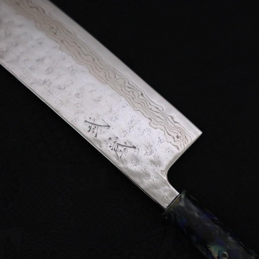 Nakiri AUS-10 Nashiji Damascus Ocean Fireworks Handle 165mm-AUS-10-Damascus-Ocean Handle-[Musashi]-[Japanese-Kitchen-Knives]