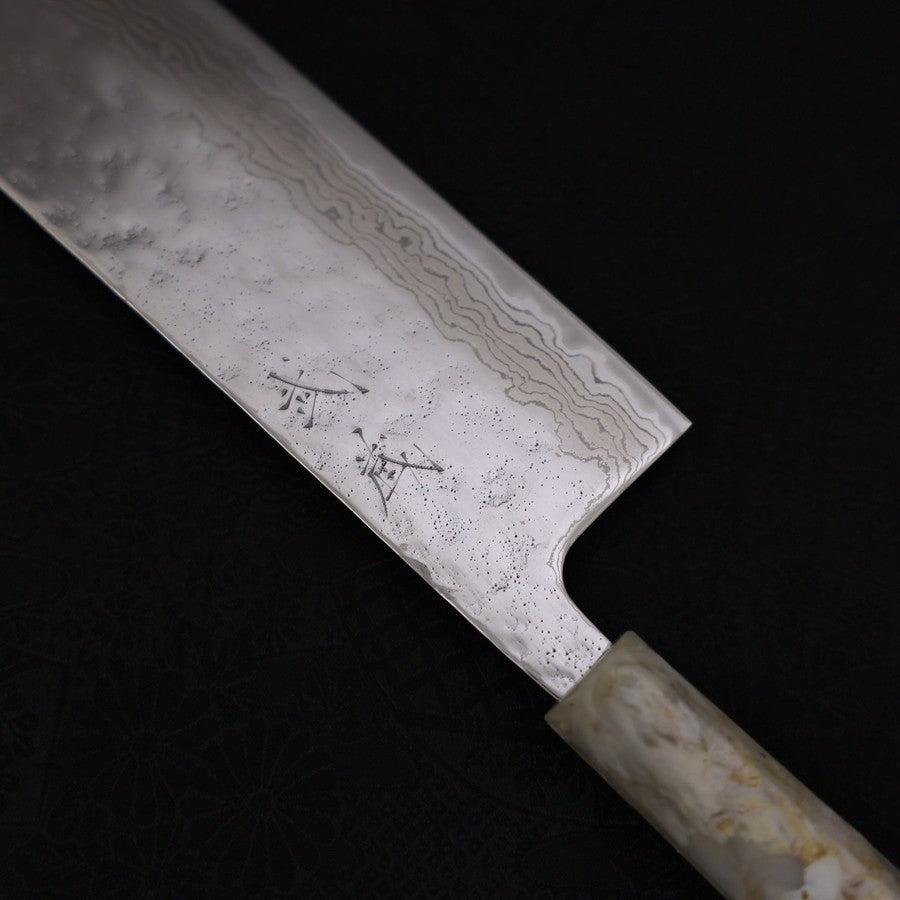 Nakiri AUS-10 Nashiji Damascus Ocean White Blue Handle 165mm-AUS-10-Damascus-Ocean Handle-[Musashi]-[Japanese-Kitchen-Knives]