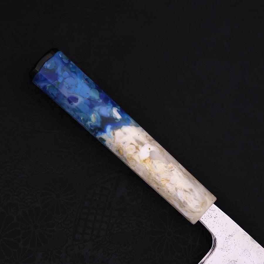 Nakiri AUS-10 Nashiji Damascus Ocean White Blue Handle 165mm-AUS-10-Damascus-Ocean Handle-[Musashi]-[Japanese-Kitchen-Knives]