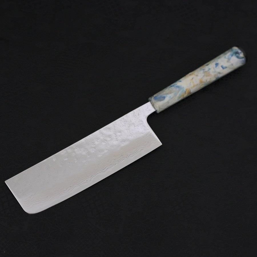 Nakiri AUS-10 Nashiji Damascus Ocean White Mix Handle 165mm-AUS-10-Damascus-Ocean Handle-[Musashi]-[Japanese-Kitchen-Knives]